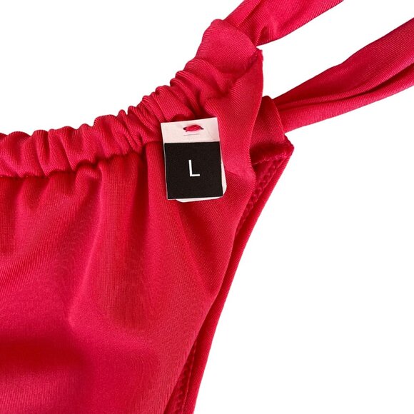 Etam Red High-Cut Bikini Swim Bottoms sz L Adjustable for Custom Coverage - Picture 2 of 10